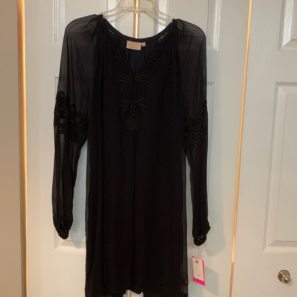 Rungolee Dark Navy Cocktail Dress, szS, fully lined chiffon embroidered dress. - Picture 4 of 9